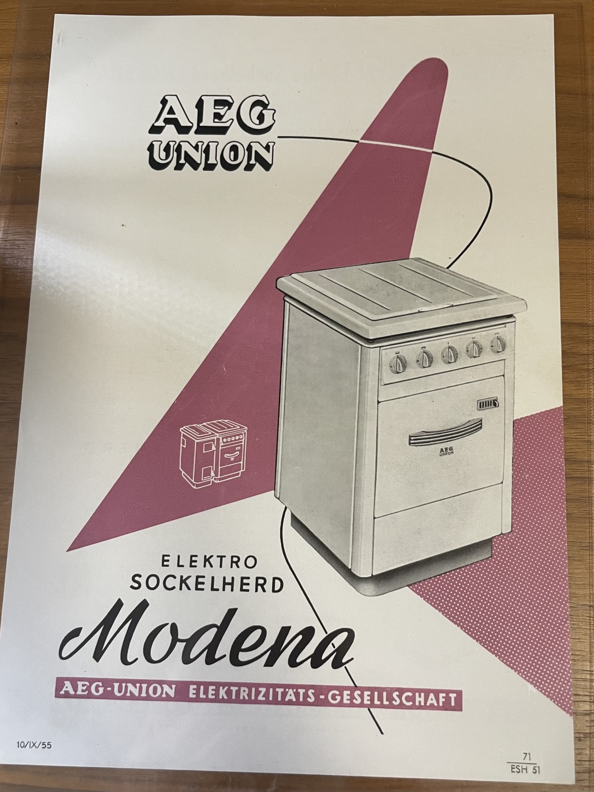 Altes Werbeprospekt von AEG Union Elektro Sockelherd Modena aus den 50er Jahren