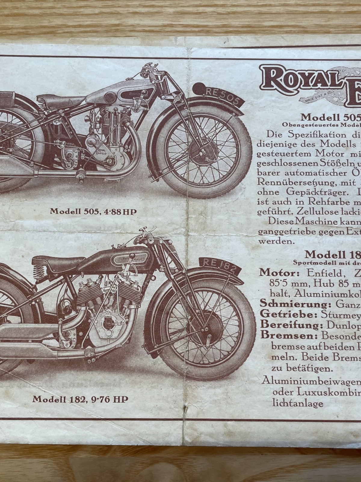 Motorräder-Modellheft/Preisliste Norton und Royal Enfield 20/30er Jahren