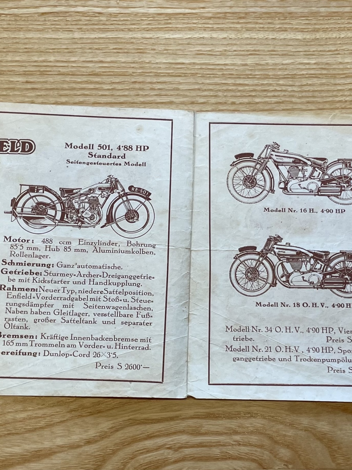 Motorräder-Modellheft/Preisliste Norton und Royal Enfield 20/30er Jahren