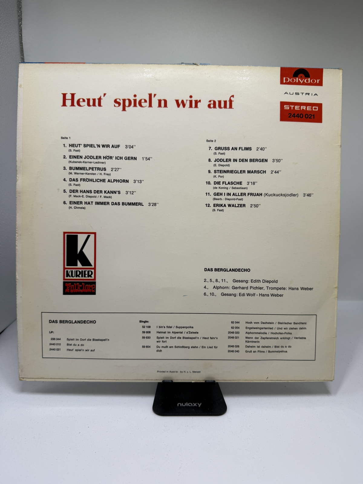 LP / Das Berglandecho Mit Der Meisterjodlerin Edith Diepold – Heut' Spiel'n Wir Auf