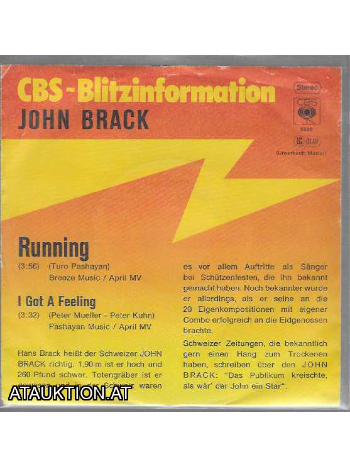 SINGLE / John Brack – Running / I Got A Feeling