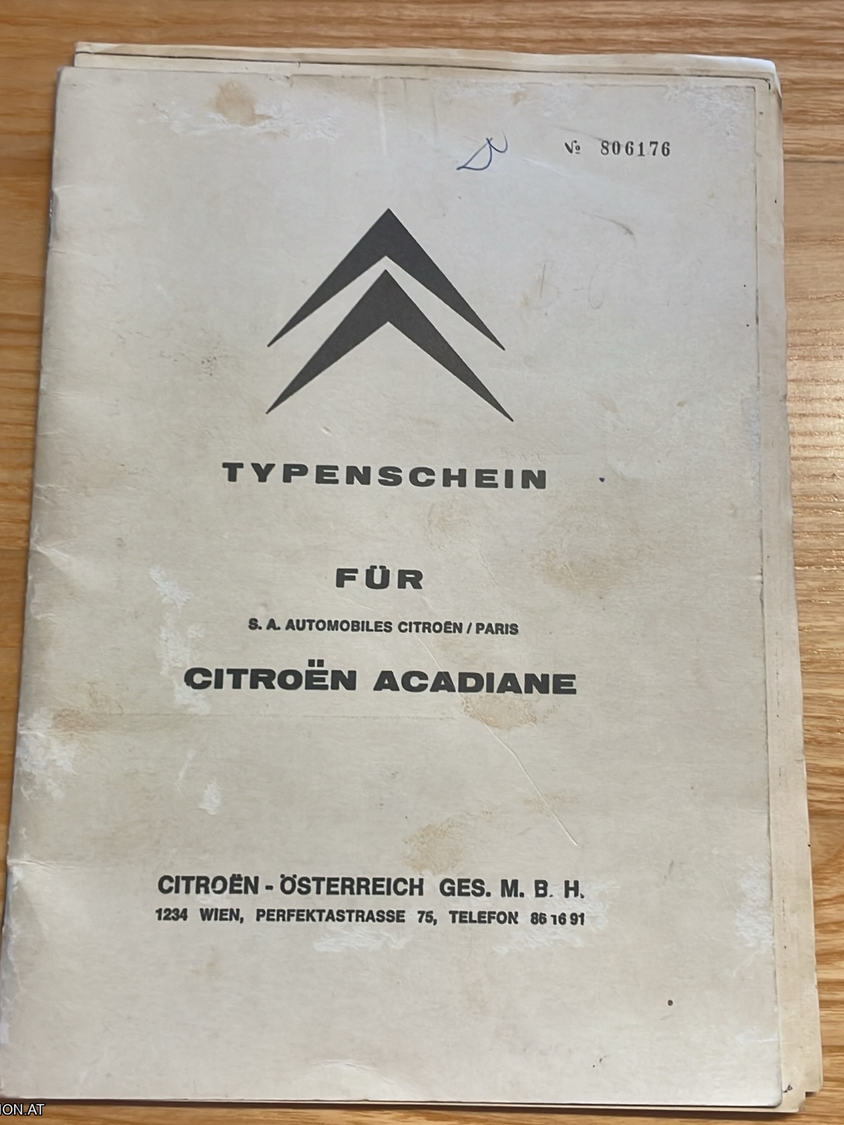 Citroen Acadiane Typenschein