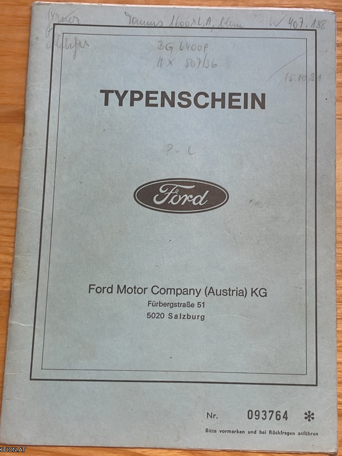 Ford Taunus 1600 68 PS Typenschein