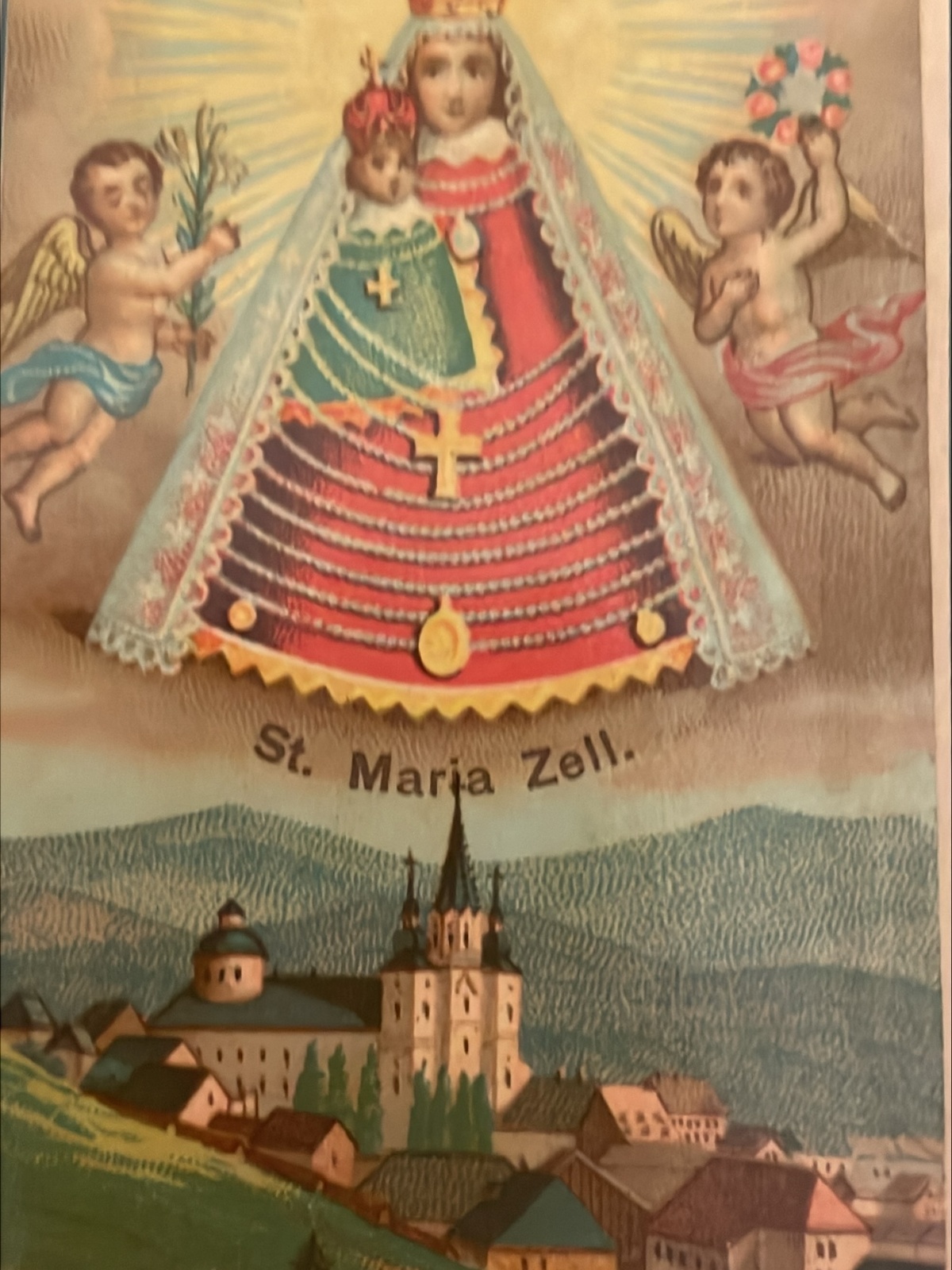 Antikes Falt-Andachtsbild St. Maria Zell