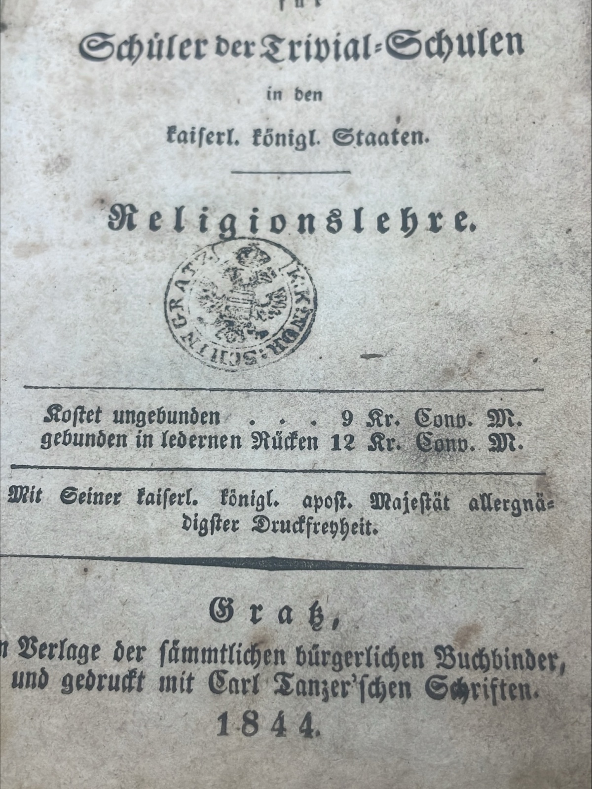 Antikes Lesebuch Religionslehre Graz 1844